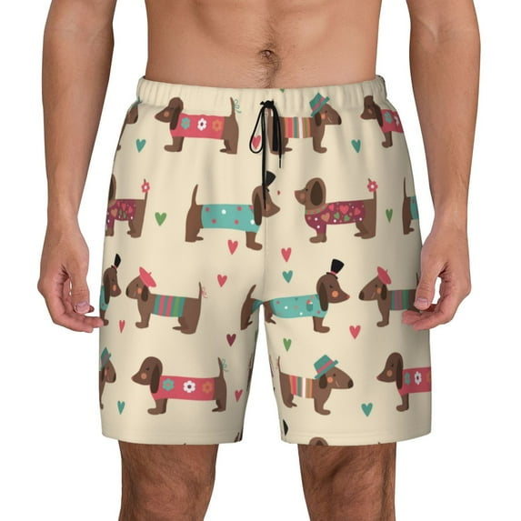 Lsque Mens Swim Trunks Dachshund Dog Puppy Pattern - Bathing Suit Compression Liner - Beach Swim Shorts Swimwear - (S-3XL) - Stretch Quick Dry -Large