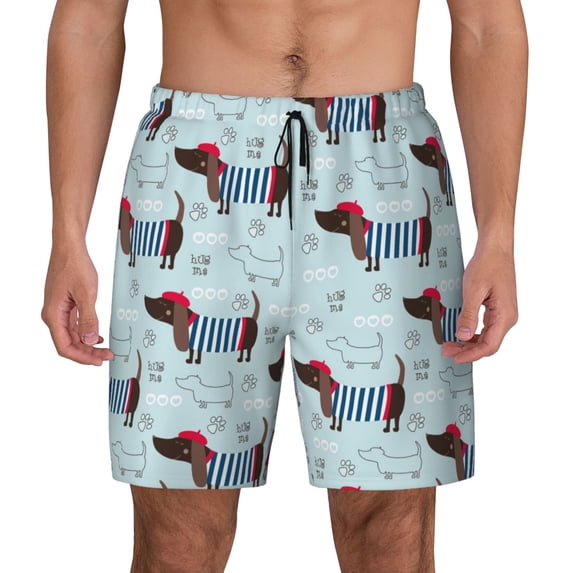 Lsque Mens Swim Trunks Dachshund Dog Puppy Pattern - Bathing Suit Compression Liner - Beach Swim Shorts Swimwear - (S-3XL) - Stretch Quick Dry -Large