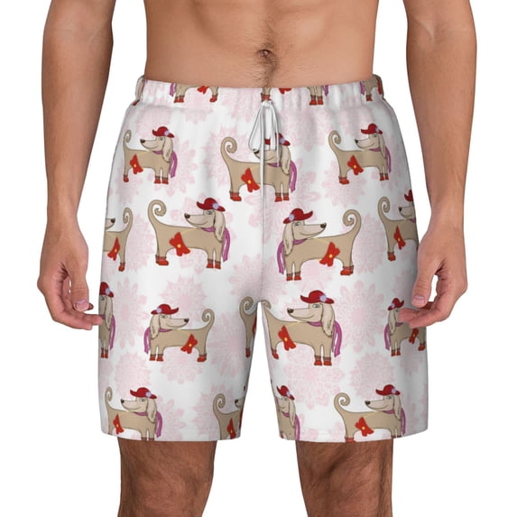 Lsque Mens Swim Trunks Dachshund Dog Puppy Pattern - Bathing Suit Compression Liner - Beach Swim Shorts Swimwear - (S-3XL) - Stretch Quick Dry -Small