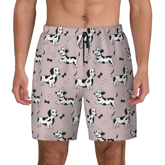 Lsque Mens Swim Trunks Dachshund Dog Puppy Pattern - Bathing Suit Compression Liner - Beach Swim Shorts Swimwear - (S-3XL) - Stretch Quick Dry -Small