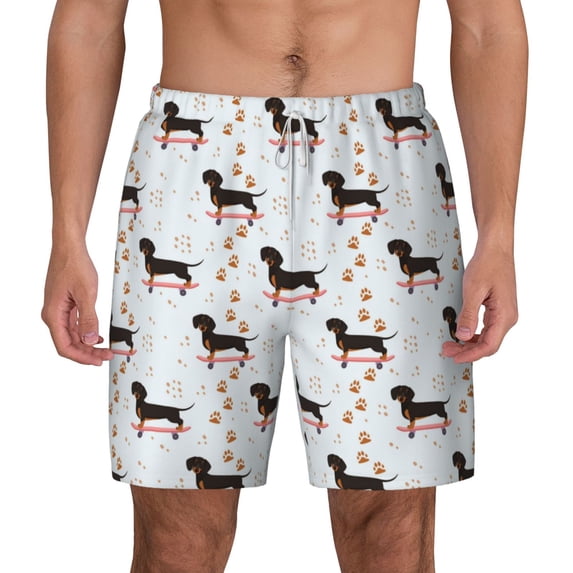 Lsque Mens Swim Trunks Dachshund On A Skateboard Pattern - Bathing Suit Compression Liner - Beach Swim Shorts Swimwear - (S-3XL) - Stretch Quick Dry -X-Large