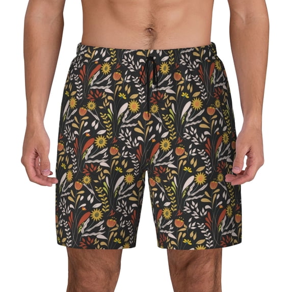 Lsque Mens Swim Trunks Daisies Flowers Pattern - Bathing Suit Compression Liner - Beach Swim Shorts Swimwear - (S-3XL) - Stretch Quick Dry -3X-Large