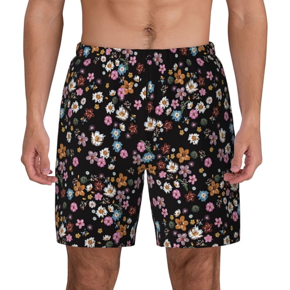 Lsque Mens Swim Trunks Daisies Flowers Pattern - Bathing Suit Compression Liner - Beach Swim Shorts Swimwear - (S-3XL) - Stretch Quick Dry -Small