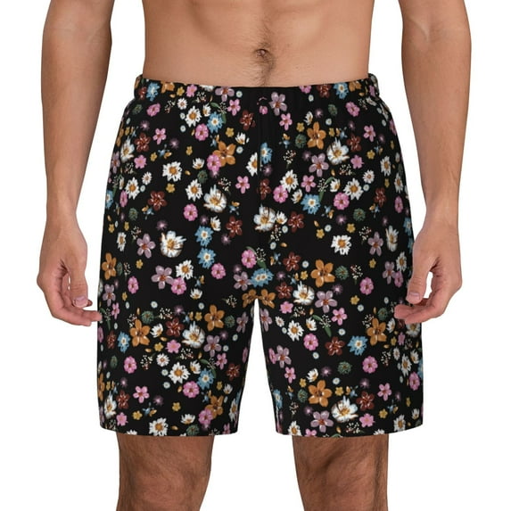 Lsque Mens Swim Trunks Daisies Flowers Pattern - Bathing Suit Compression Liner - Beach Swim Shorts Swimwear - (S-3XL) - Stretch Quick Dry -XX-Large