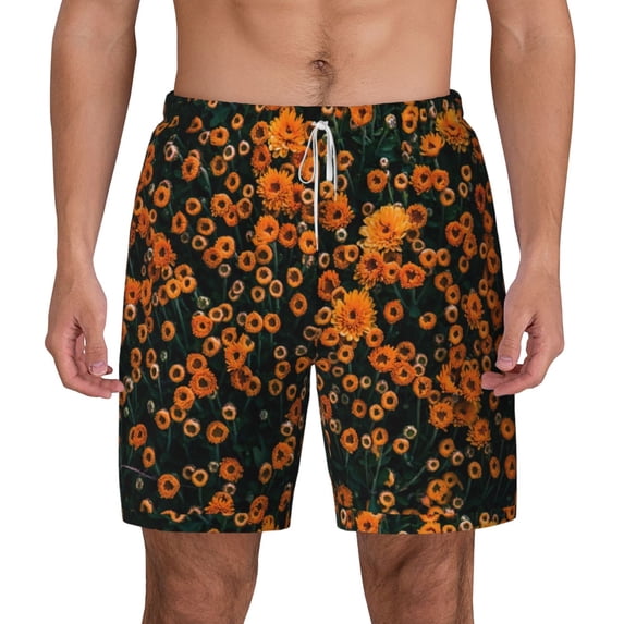 Lsque Mens Swim Trunks Daisies Pattern - Bathing Suit Compression Liner - Beach Swim Shorts Swimwear - (S-3XL) - Stretch Quick Dry -Small
