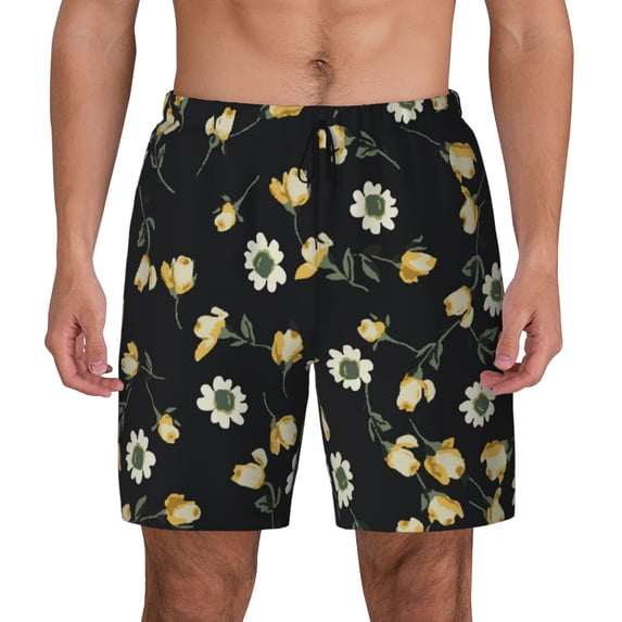 Lsque Mens Swim Trunks Daisy Pattern - Bathing Suit Compression Liner - Beach Swim Shorts Swimwear - (S-3XL) - Stretch Quick Dry -XX-Large