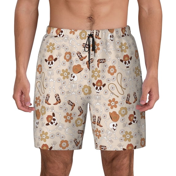 Lsque Mens Swim Trunks Dancing Cowboy Skeleton Pattern - Bathing Suit Compression Liner - Beach Swim Shorts Swimwear - (S-3XL) - Stretch Quick Dry -