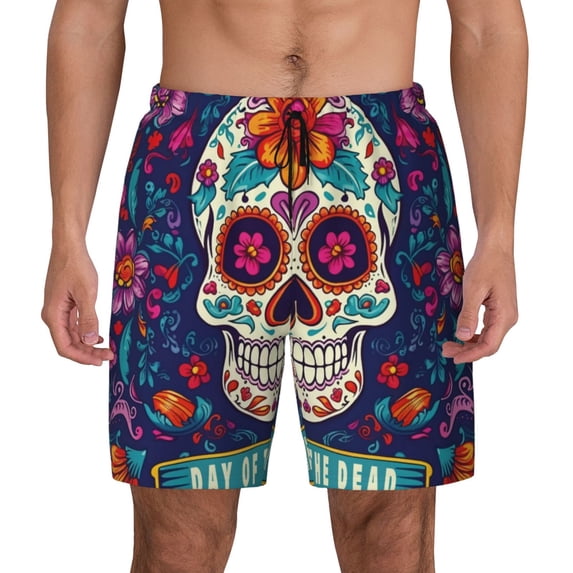 Lsque Mens Swim Trunks Dead Day Party Pattern - Bathing Suit Compression Liner - Beach Swim Shorts Swimwear - (S-3XL) - Stretch Quick Dry -3X-Large
