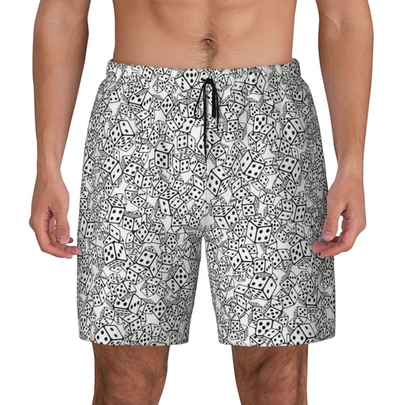 Lsque Mens Swim Trunks Dice Cubes Pattern - Bathing Suit Compression Liner - Beach Swim Shorts Swimwear - (S-3XL) - Stretch Quick Dry -XX-Large