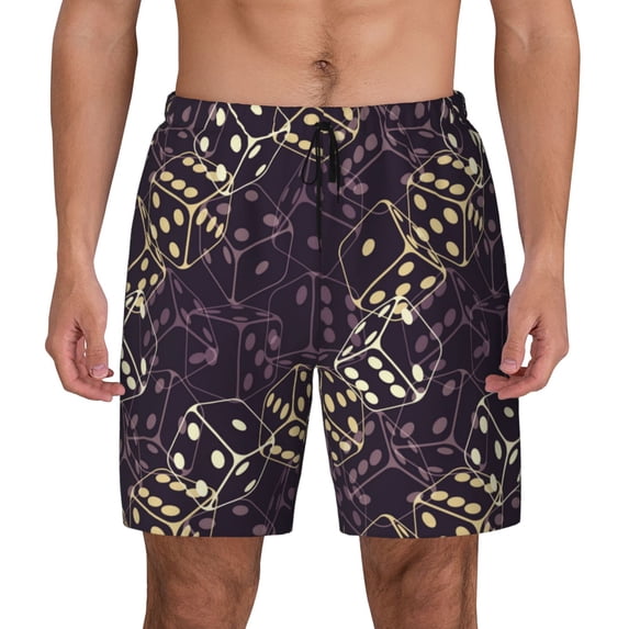 Lsque Mens Swim Trunks Dice Pattern - Bathing Suit Compression Liner - Beach Swim Shorts Swimwear - (S-3XL) - Stretch Quick Dry -XX-Large
