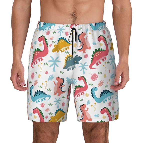Lsque Mens Swim Trunks Dinosaur Pattern - Bathing Suit Compression Liner - Beach Swim Shorts Swimwear - (S-3XL) - Stretch Quick Dry -X-Large