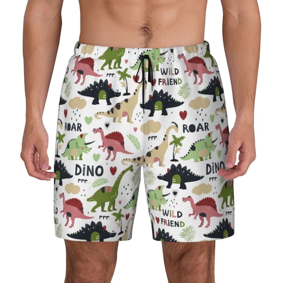 Lsque Mens Swim Trunks Dinosaur Pattern - Bathing Suit Compression Liner - Beach Swim Shorts Swimwear - (S-3XL) - Stretch Quick Dry -X-Large