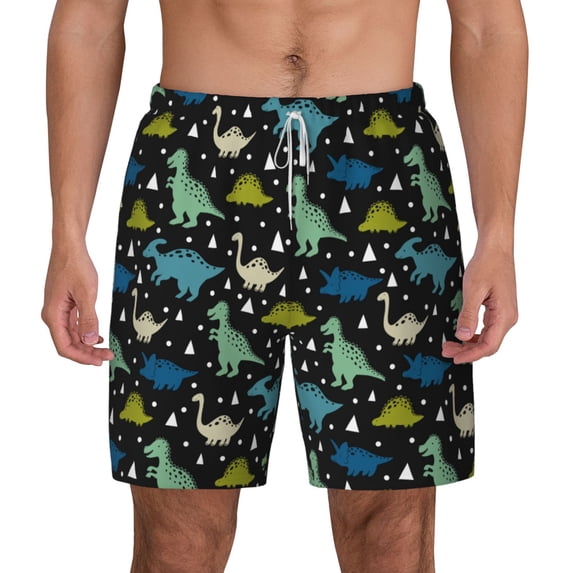 Lsque Mens Swim Trunks Dinosaur Pattern - Bathing Suit Compression Liner - Beach Swim Shorts Swimwear - (S-3XL) - Stretch Quick Dry -XX-Large