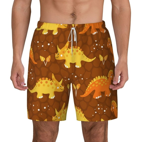 Lsque Mens Swim Trunks Dinosaurs and Leaves Pattern - Bathing Suit Compression Liner - Beach Swim Shorts Swimwear - (S-3XL) - Stretch Quick Dry -3X-Large