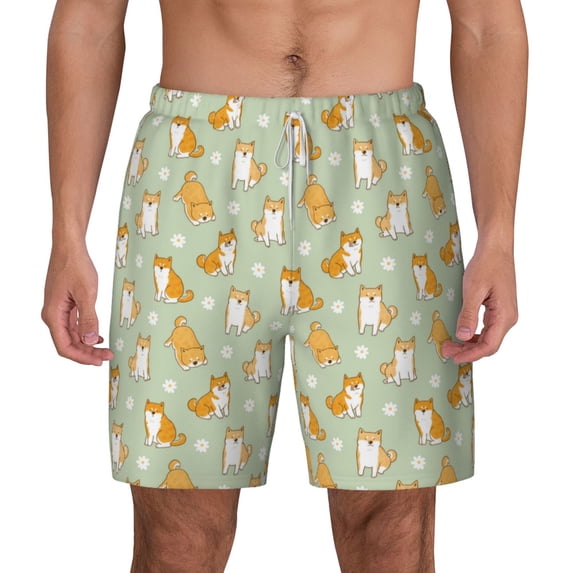 Lsque Mens Swim Trunks Dog And Flower Pattern - Bathing Suit Compression Liner - Beach Swim Shorts Swimwear - (S-3XL) - Stretch Quick Dry -Medium