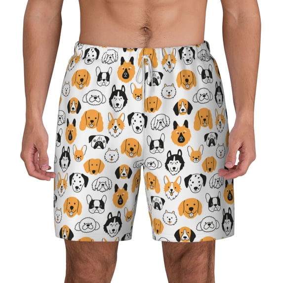 Lsque Mens Swim Trunks Dog Faces Pattern - Bathing Suit Compression Liner - Beach Swim Shorts Swimwear - (S-3XL) - Stretch Quick Dry -3X-Large