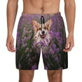 thumbnail image 1 of Lsque Mens Swim Trunks Dog in Lavender Flowers Pattern - Bathing Suit Compression Liner - Beach Swim Shorts Swimwear - (S-3XL) - Stretch Quick Dry -Large, 1 of 9