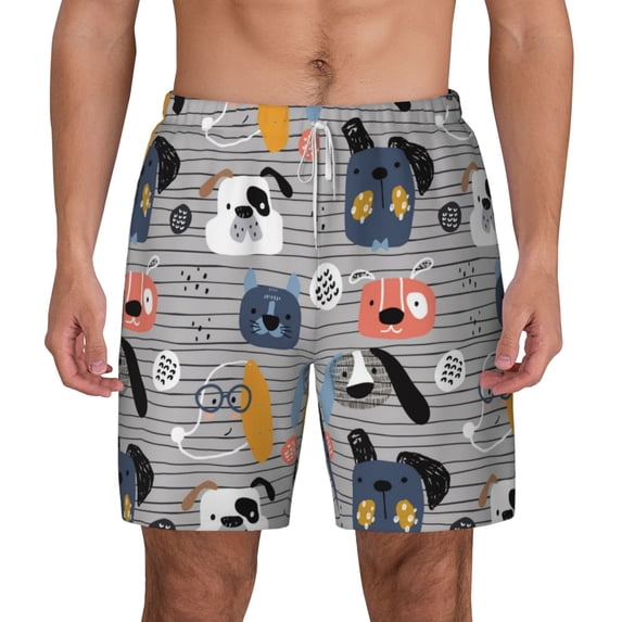Lsque Mens Swim Trunks Dog Pattern - Bathing Suit Compression Liner - Beach Swim Shorts Swimwear - (S-3XL) - Stretch Quick Dry -Small
