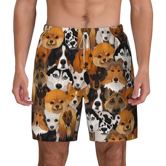 Lsque Mens Swim Trunks Dogs Different Breeds Pattern - Bathing Suit Compression Liner - Beach Swim Shorts Swimwear - (S-3XL) - Stretch Quick Dry -3X-Large