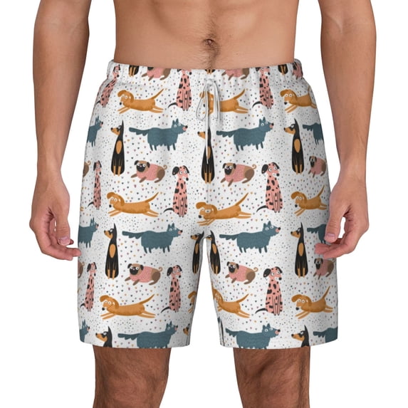 Lsque Mens Swim Trunks Dogs Pug Pattern - Bathing Suit Compression Liner - Beach Swim Shorts Swimwear - (S-3XL) - Stretch Quick Dry -Small