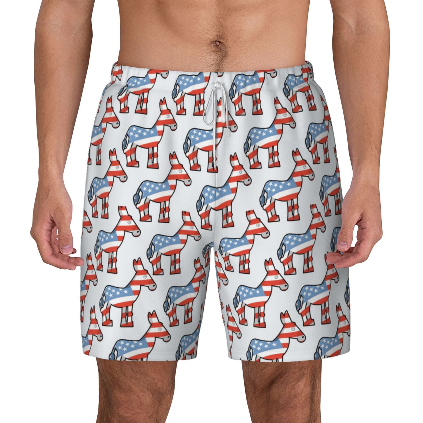 Lsque Mens Swim Trunks Donkey Pattern Bathing Suit Compression Liner