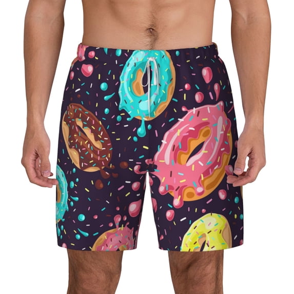 Lsque Mens Swim Trunks Donuts1 Pattern - Bathing Suit Compression Liner - Beach Swim Shorts Swimwear - (S-3XL) - Stretch Quick Dry -XX-Large