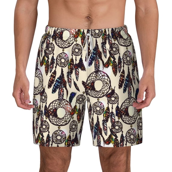 Lsque Mens Swim Trunks Dreamcatcher Pattern - Bathing Suit Compression Liner - Beach Swim Shorts Swimwear - (S-3XL) - Stretch Quick Dry -3X-Large