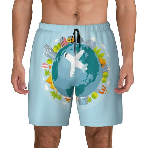 Lsque Mens Swim Trunks Dreaming Travel Pattern - Bathing Suit Compression Liner - Beach Swim Shorts Swimwear - (S-3XL) - Stretch Quick Dry -Small