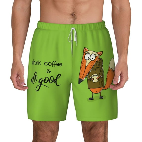 Lsque Mens Swim Trunks Drink Coffee And Do Good Pattern - Bathing Suit Compression Liner - Beach Swim Shorts Swimwear - (S-3XL) - Stretch Quick Dry -Large