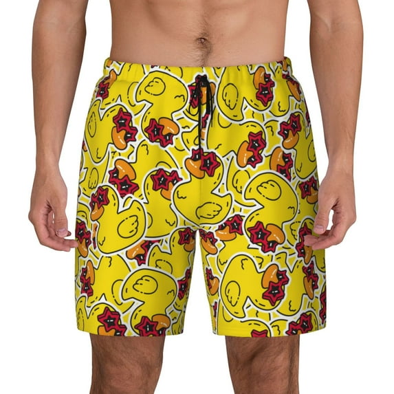 Lsque Mens Swim Trunks Duck with Star Sunglasses Pattern - Bathing Suit Compression Liner - Beach Swim Shorts Swimwear - (S-3XL) - Stretch Quick Dry -Medium