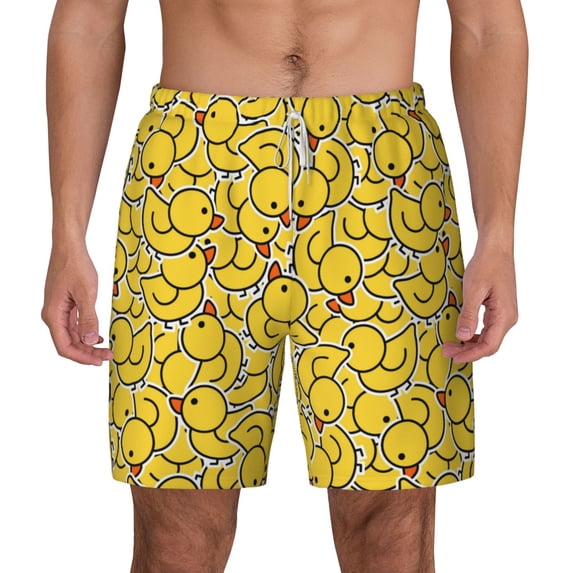 Lsque Mens Swim Trunks Duck1 Pattern - Bathing Suit Compression Liner - Beach Swim Shorts Swimwear - (S-3XL) - Stretch Quick Dry -Large