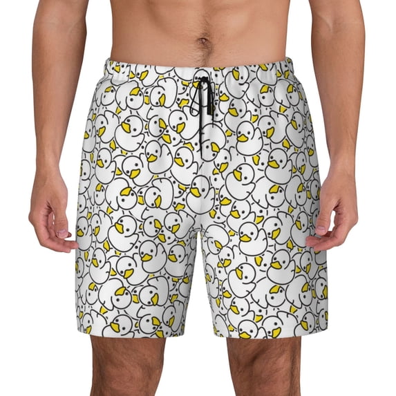 Lsque Mens Swim Trunks Ducky Pattern - Bathing Suit Compression Liner - Beach Swim Shorts Swimwear - (S-3XL) - Stretch Quick Dry -Small