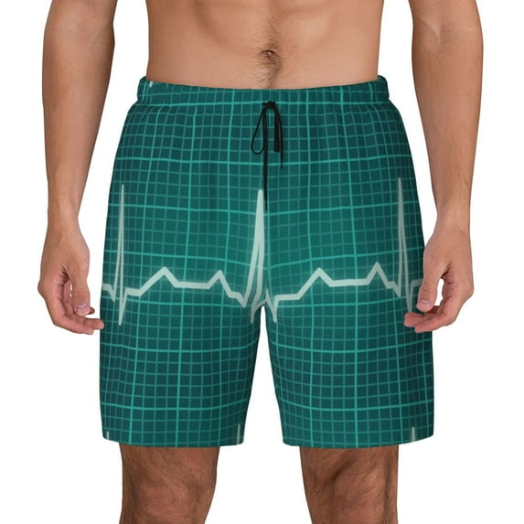 Lsque Mens Swim Trunks ECG Wave Pattern - Bathing Suit Compression Liner - Beach Swim Shorts Swimwear - (S-3XL) - Stretch Quick Dry -Large