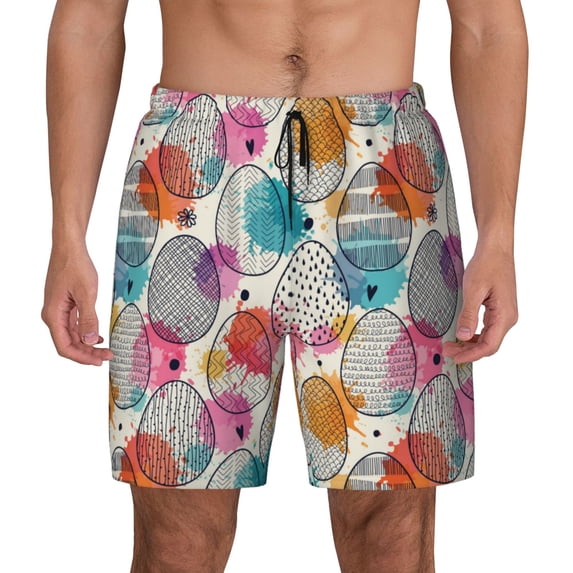 Lsque Mens Swim Trunks Easter Egg Pattern - Bathing Suit Compression Liner - Beach Swim Shorts Swimwear - (S-3XL) - Stretch Quick Dry -Medium