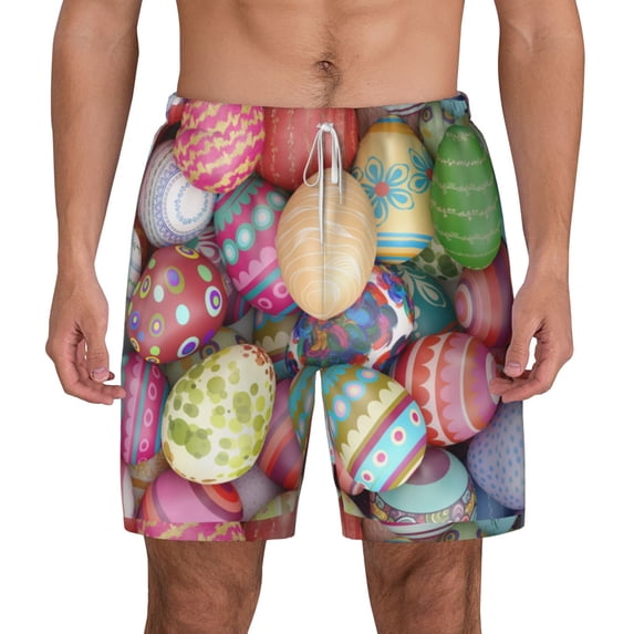 Lsque Mens Swim Trunks Easter Eggs Pattern - Bathing Suit Compression Liner - Beach Swim Shorts Swimwear - (S-3XL) - Stretch Quick Dry -X-Large