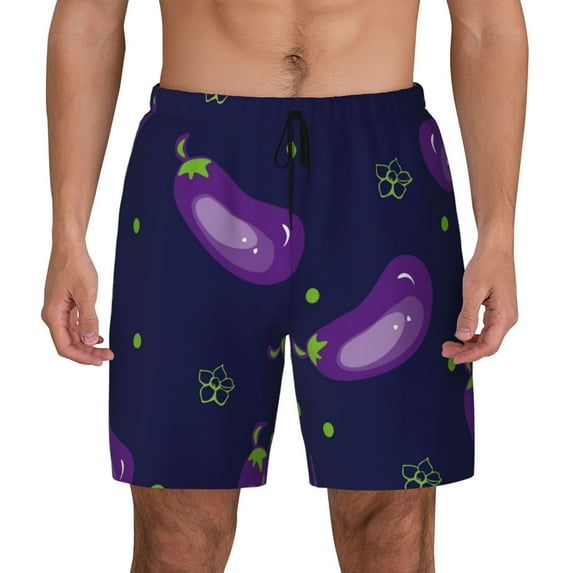 Lsque Mens Swim Trunks Eggplant Pattern - Bathing Suit Compression Liner - Beach Swim Shorts Swimwear - (S-3XL) - Stretch Quick Dry -Medium