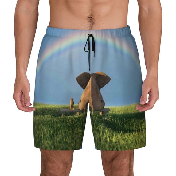Lsque Mens Swim Trunks Elephant Dog Pattern - Bathing Suit Compression Liner - Beach Swim Shorts Swimwear - (S-3XL) - Stretch Quick Dry -X-Large