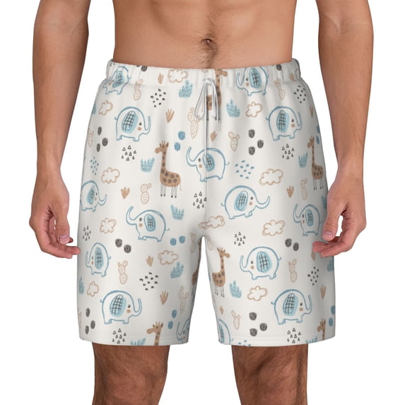 Lsque Mens Swim Trunks Elephants And Giraffes Pattern - Bathing Suit Compression Liner - Beach Swim Shorts Swimwear - (S-3XL) - Stretch Quick Dry -XX-Large