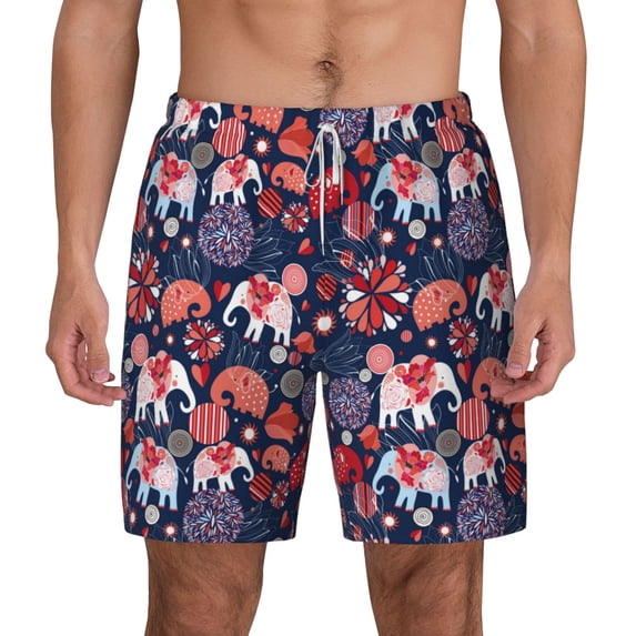 Lsque Mens Swim Trunks Elephants Pattern - Bathing Suit Compression Liner - Beach Swim Shorts Swimwear - (S-3XL) - Stretch Quick Dry -Small