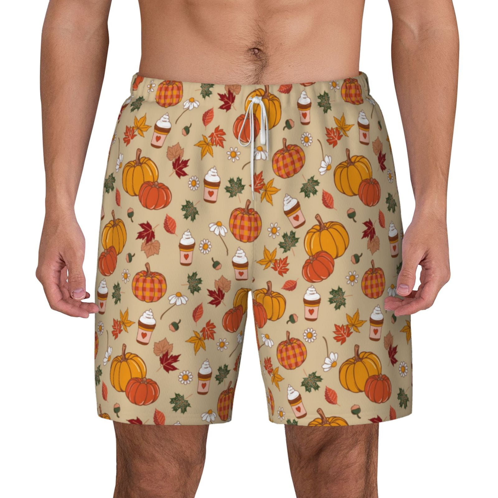 Lsque Mens Swim Trunks Fall Autumn Pattern Bathing Suit Compression