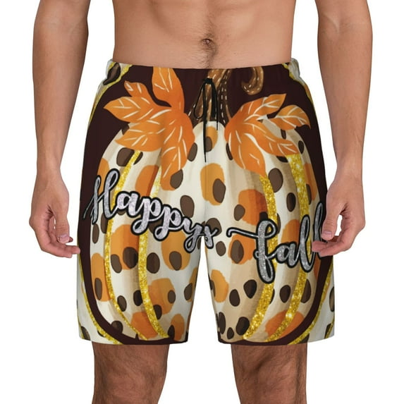 Lsque Mens Swim Trunks Fall Farmhouse Pumpkins Pattern - Bathing Suit Compression Liner - Beach Swim Shorts Swimwear - (S-3XL) - Stretch Quick Dry -Small