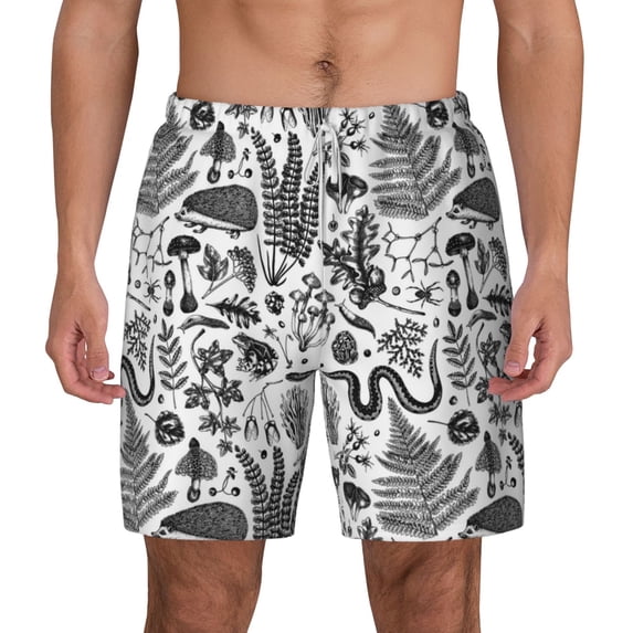 Lsque Mens Swim Trunks Fall Forest Pattern - Bathing Suit Compression Liner - Beach Swim Shorts Swimwear - (S-3XL) - Stretch Quick Dry -XX-Large