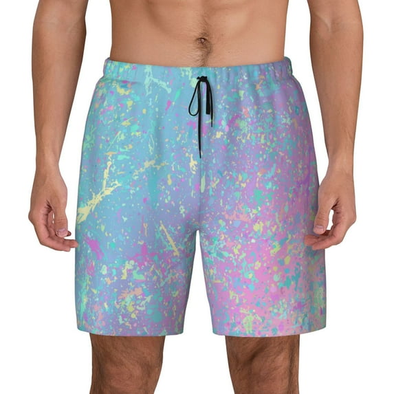 Lsque Mens Swim Trunks Fantasy Gradient Pattern - Bathing Suit Compression Liner - Beach Swim Shorts Swimwear - (S-3XL) - Stretch Quick Dry -Large