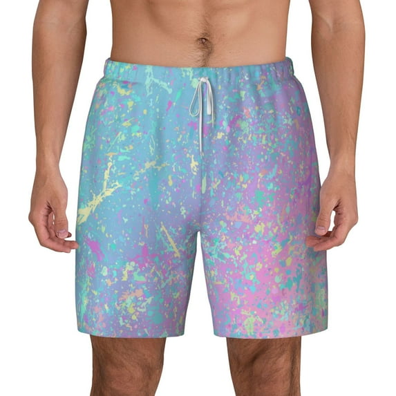 Lsque Mens Swim Trunks Fantasy Gradient Pattern - Bathing Suit Compression Liner - Beach Swim Shorts Swimwear - (S-3XL) - Stretch Quick Dry -X-Large