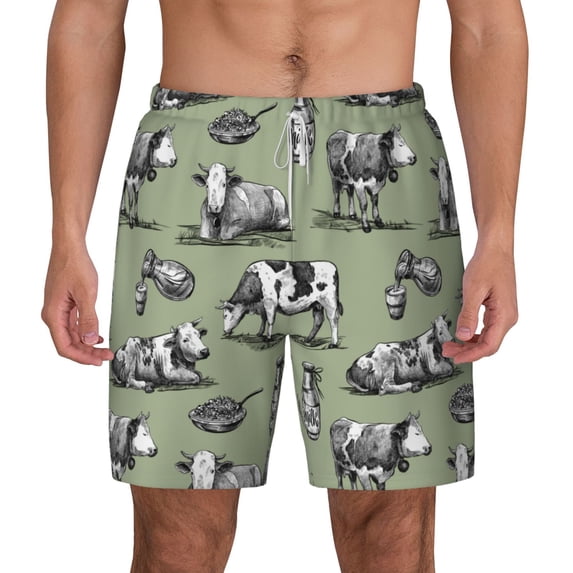 Lsque Mens Swim Trunks Farm Cows Pattern - Bathing Suit Compression Liner - Beach Swim Shorts Swimwear - (S-3XL) - Stretch Quick Dry -XX-Large