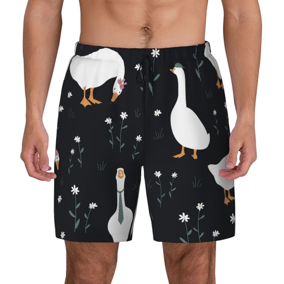 Lsque Mens Swim Trunks Fashionable Goose Pattern - Bathing Suit Compression Liner - Beach Swim Shorts Swimwear - (S-3XL) - Stretch Quick Dry -XX-Large