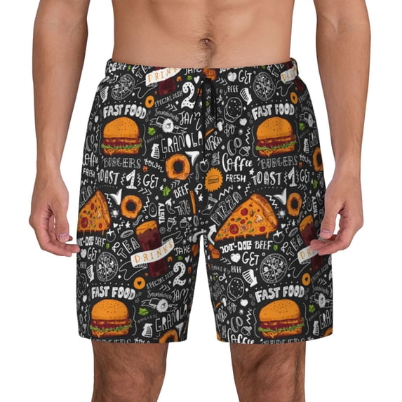 Lsque Mens Swim Trunks Fastfood 1 Pattern - Bathing Suit Compression Liner - Beach Swim Shorts Swimwear - (S-3XL) - Stretch Quick Dry -