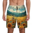 thumbnail image 1 of Lsque Mens Swim Trunks Field Style Bicycle Young Sunflower Pattern - Bathing Suit Compression Liner - Beach Swim Shorts Swimwear - (S-3XL) - Stretch Quick Dry -3X-Large, 1 of 9