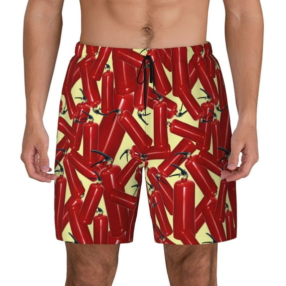 Lsque Mens Swim Trunks Fire Extinguisher Pattern - Bathing Suit Compression Liner - Beach Swim Shorts Swimwear - (S-3XL) - Stretch Quick Dry -Small