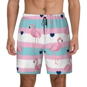 Lsque Mens Swim Trunks Flamingo1 Pattern - Bathing Suit Compression Liner - Beach Swim Shorts Swimwear - (S-3XL) - Stretch Quick Dry -Small